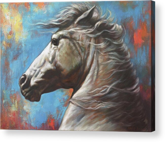 White Horse Acrylic Print featuring the painting Horse Power by Harvie Brown