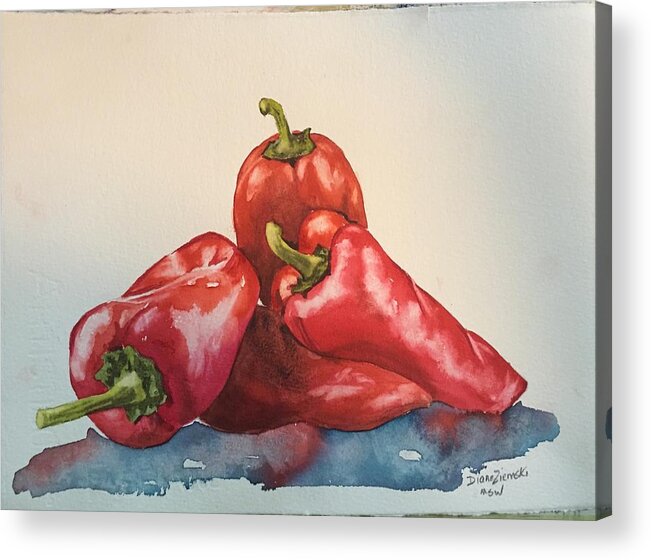 Watercolor Acrylic Print featuring the painting Hot peppers by Diane Ziemski