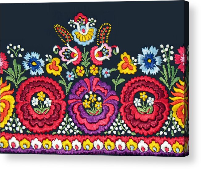 Matyo Embroidery Acrylic Print featuring the photograph Hungarian Magyar Matyo Folk Embroidery Detail by Andrea Lazar