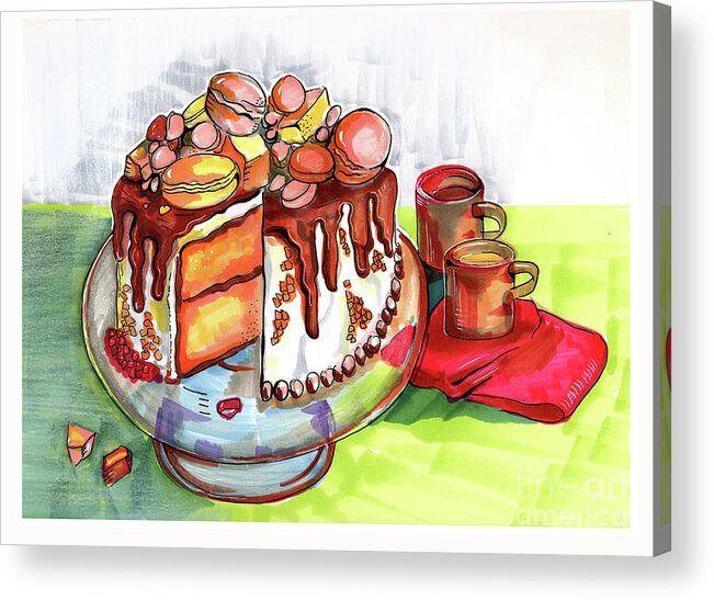 Dessert Acrylic Print featuring the drawing Illustration Of Winter Party Cake by Ariadna De Raadt