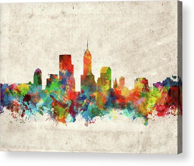 Indianapolis Acrylic Print featuring the painting Indianapolis Skyline Watercolor 2 by Bekim M