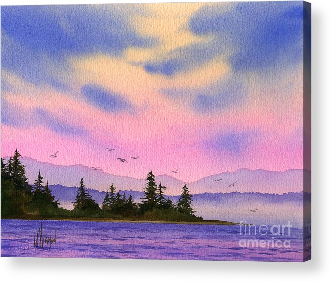 Watercolor Acrylic Print featuring the painting Inland Sea Sunset by James Williamson