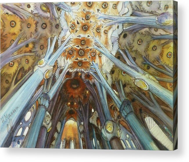 Inner Sagrada Familia Acrylic Print featuring the painting Inner Sagrada Familia II by Henrieta Maneva