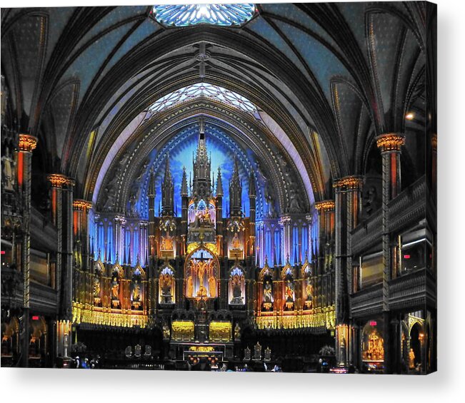 Notre-dame Basilica Acrylic Print featuring the photograph Inside of Notre Dame Basilica, Montreal by Lyuba Filatova
