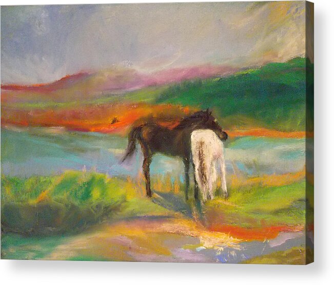 Horses Acrylic Print featuring the painting I've Got Your Back by Susan Esbensen