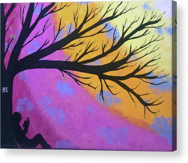 Yellow Acrylic Print featuring the painting Just BE by Eseret Art