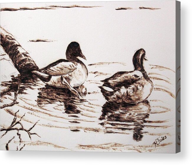 Ducks Acrylic Print featuring the painting Just The Two of Us by Richard Jules