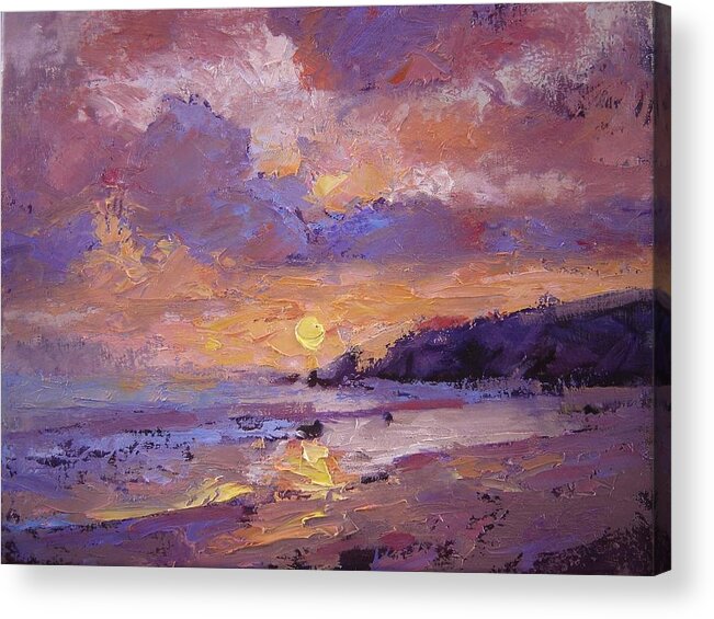 Sunrise Acrylic Print featuring the painting Kailua Oahu sunrise by R W Goetting