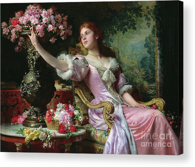 Lady With Flowers Acrylic Print featuring the painting Lady with Flowers by Ladislaw von Czachorski