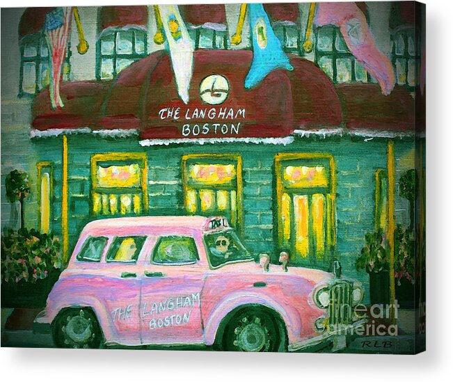 Langham Hotel Acrylic Print featuring the painting Langham Hotel Pink Taxi by Rita Brown