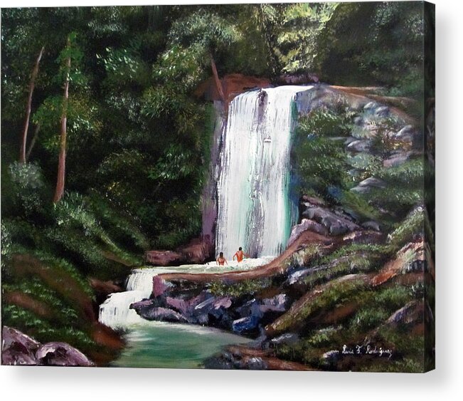 Puerto Rico Acrylic Print featuring the painting Las Marias Puerto Rico Waterfall by Luis F Rodriguez