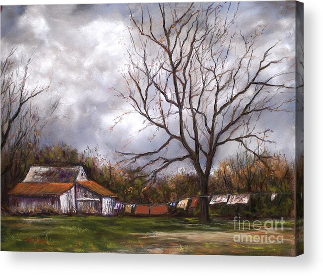 Landscape Acrylic Print featuring the pastel Laundry Day by Joyce Guariglia