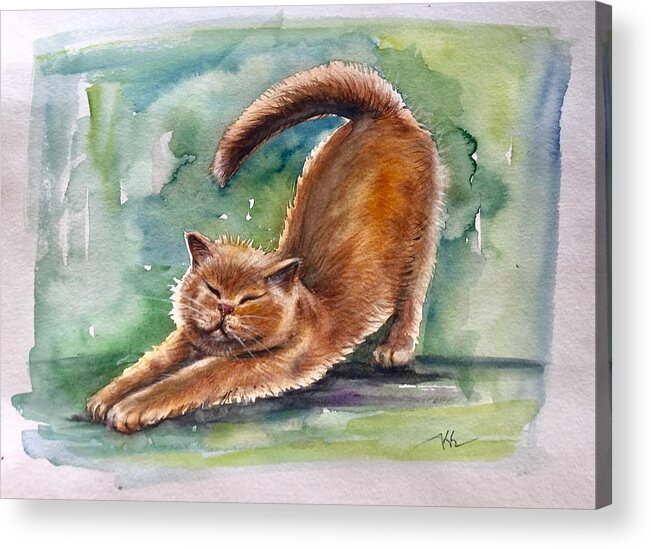A Cat Acrylic Print featuring the painting Lazy day by Katerina Kovatcheva