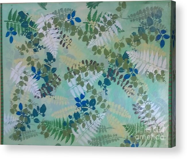 Floor Cloth Acrylic Print featuring the painting Leafy Floor Cloth - SOLD by Judith Espinoza