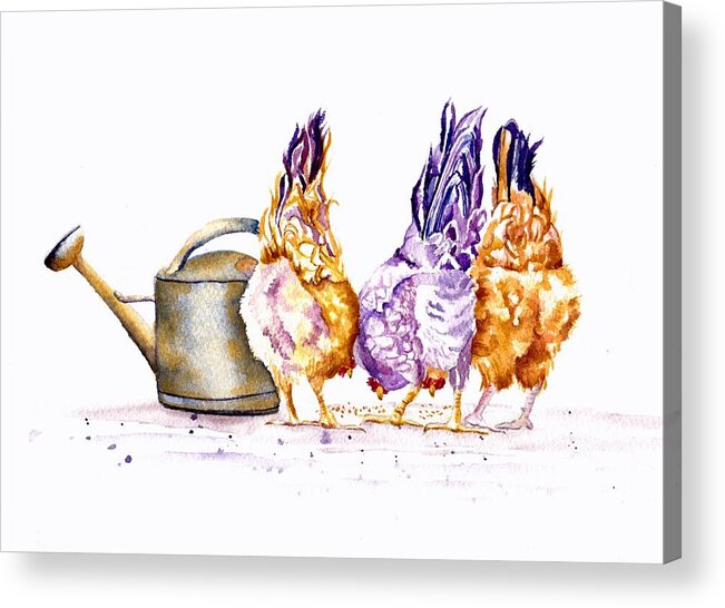 Hens Acrylic Print featuring the painting Let's Do Lunch Hens and Chickens by Debra Hall