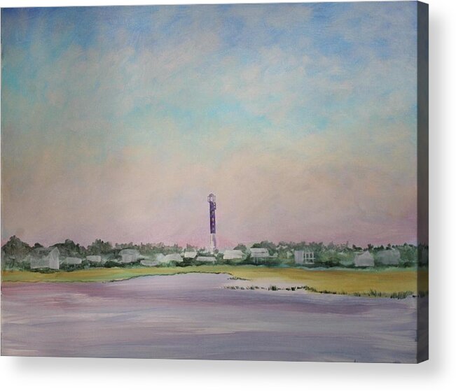 Landscape Acrylic Print featuring the painting Light House on Causeway by Virginia Bond