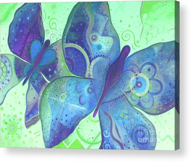 Butterflies Acrylic Print featuring the painting Lighthearted In Blue by Helena Tiainen