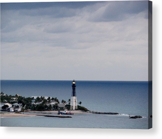 Lighthouse Acrylic Print featuring the photograph Lighthouse and Rain Clouds by Corinne Carroll