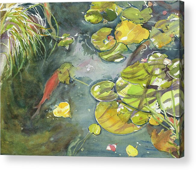 Ponds Acrylic Print featuring the painting Lily Pad Pond by Madeleine Arnett