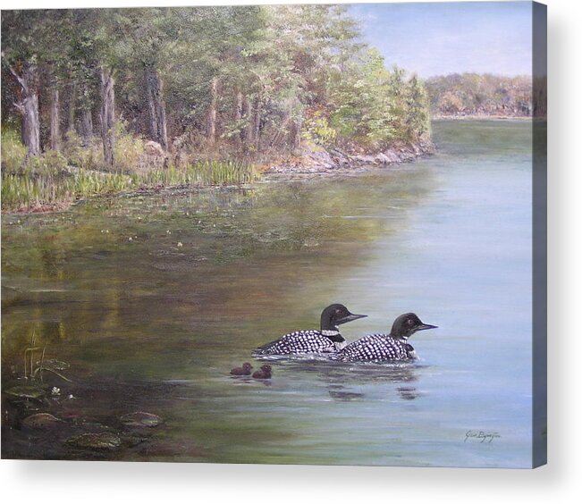 Loon Acrylic Print featuring the painting Loon Family 1 by Jan Byington