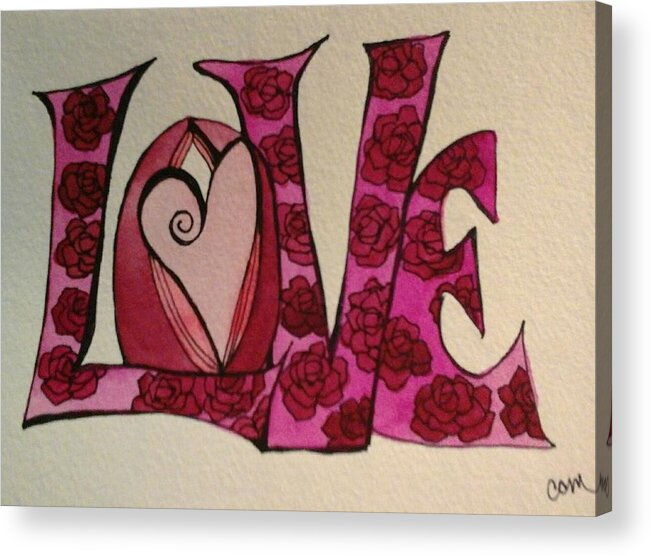 Love Acrylic Print featuring the painting Love In Red by Claudia Cole Meek