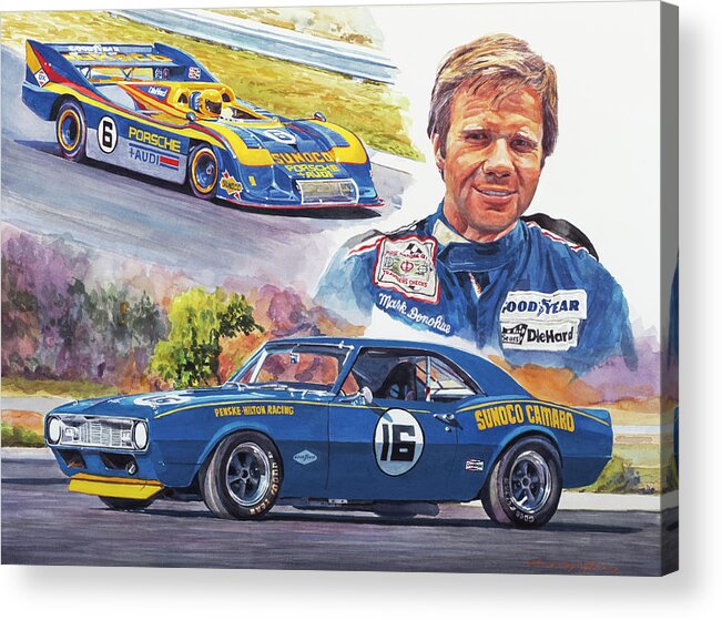 Camaro Acrylic Print featuring the painting Mark Donohue Racing by David Lloyd Glover