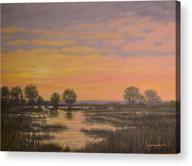 Marsh Landscape Painting Acrylic Print featuring the painting Marsh At Sunset by Kathleen McDermott