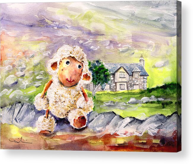 Animals Acrylic Print featuring the painting Mary The Scottish Sheep by Miki De Goodaboom
