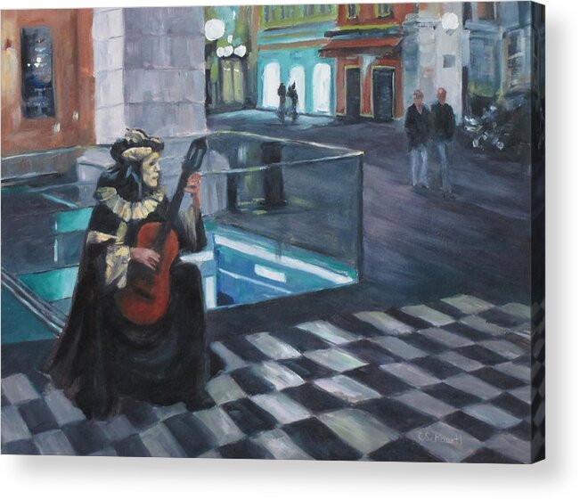 Musician. Europe Acrylic Print featuring the painting Masked Musician by Connie Schaertl
