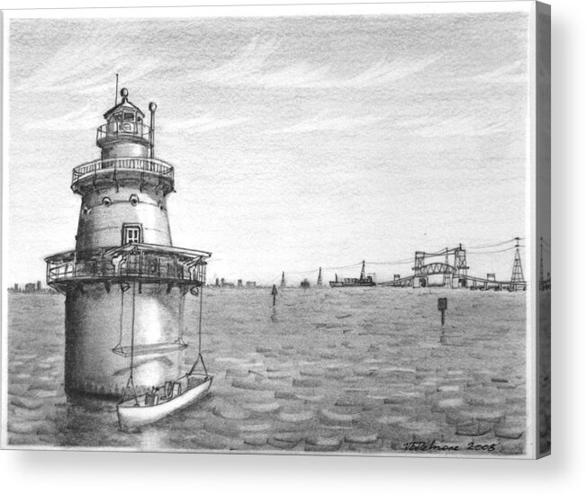 Liighthouse Acrylic Print featuring the drawing Middle Ground Light by Vic Delnore