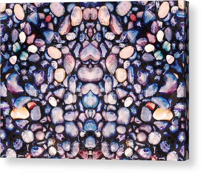 Pebbles Acrylic Print featuring the photograph Mirrored Pebbles On Beach by Phil Perkins