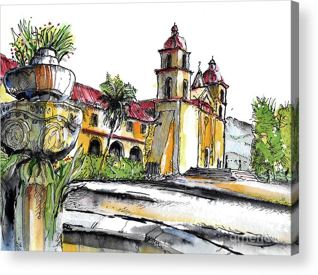 California Missions Acrylic Print featuring the painting Mission Santa Barbara by Terry Banderas