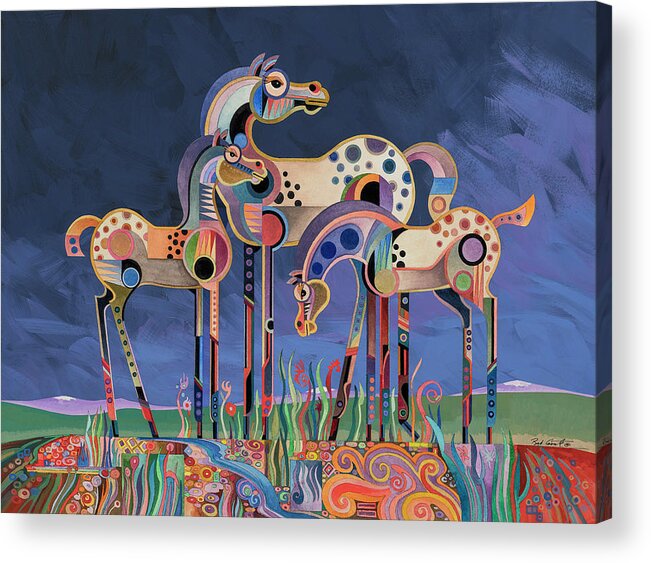 Abstract Art Acrylic Print featuring the painting Mom and Foals by Bob Coonts