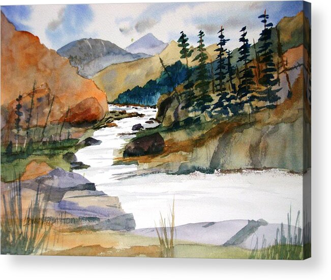 Watercolor Acrylic Print featuring the painting Montana Canyon by Larry Hamilton