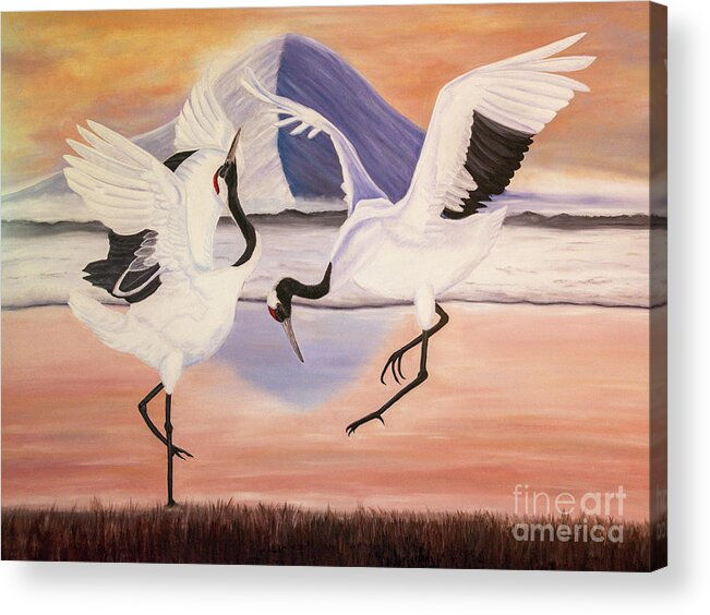 Cranes Acrylic Print featuring the painting Morning Dance by Jane Axman