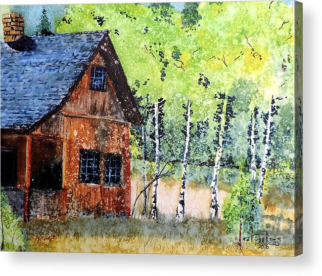 Watercolor Acrylic Print featuring the painting Mountain Home by Tom Riggs