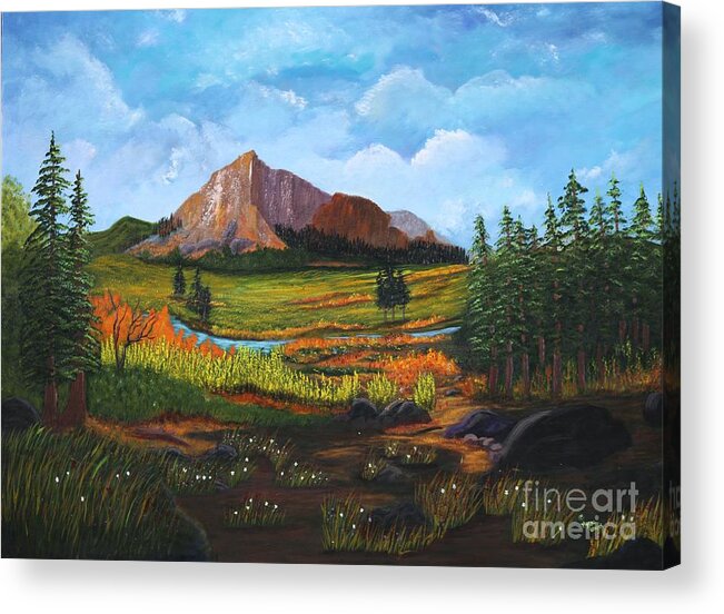 Mountain Acrylic Print featuring the painting Mountain Meadows by Myrna Walsh