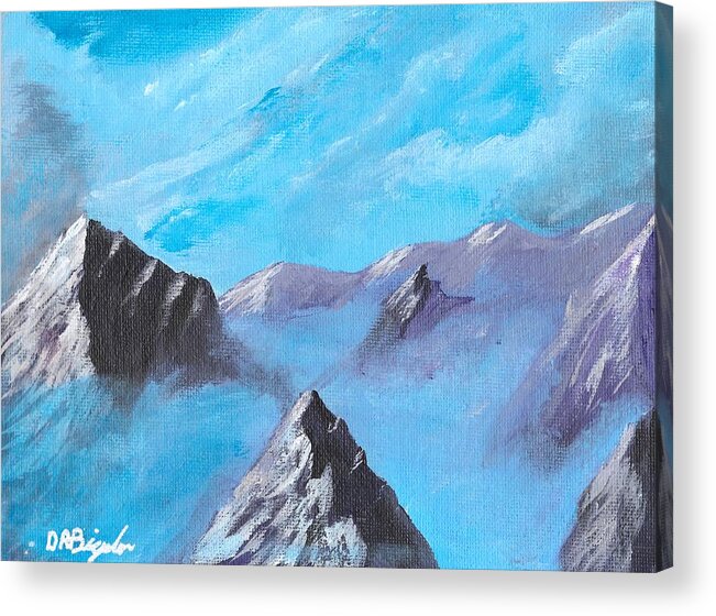Mountain Acrylic Print featuring the painting Mountains in mist by David Bigelow