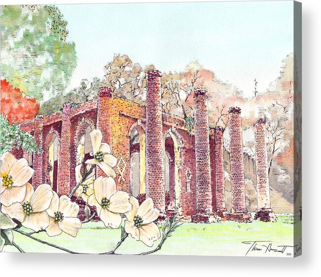 Ruins Acrylic Print featuring the painting New Dogwoods at Old Sheldon - Revisited by Thomas Hamm