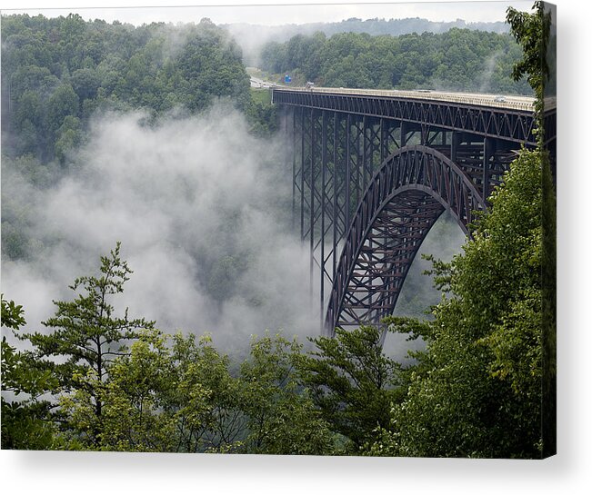 New Acrylic Print featuring the photograph New River Gorge Bridge on a Foggy Day in West Virginia by Brendan Reals