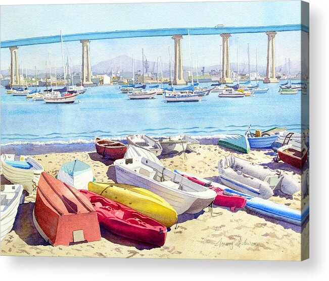 Landscape Acrylic Print featuring the painting New Tidelands Park Coronado by Mary Helmreich