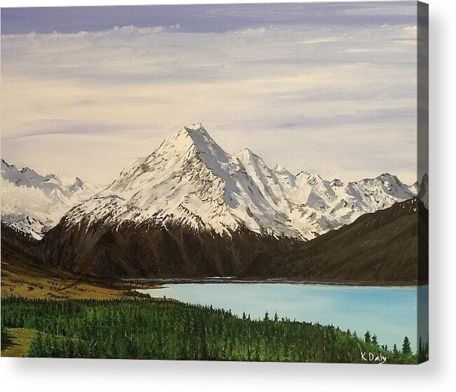 New Zealand Acrylic Print featuring the painting New Zealand Lake by Kevin Daly