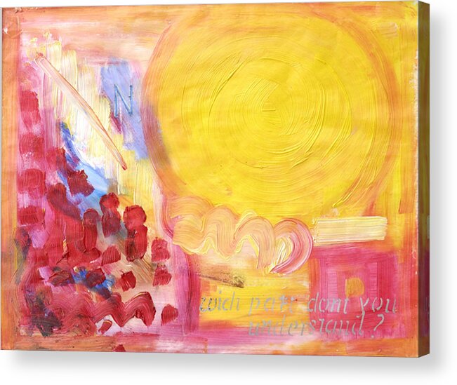 Oil Abstract Painting With A Sense Of Humor. Humorous Bright And Happy Abstract Painting With A Large O And A Small N Acrylic Print featuring the painting NO which part don't you understand by Barbara Anna Knauf