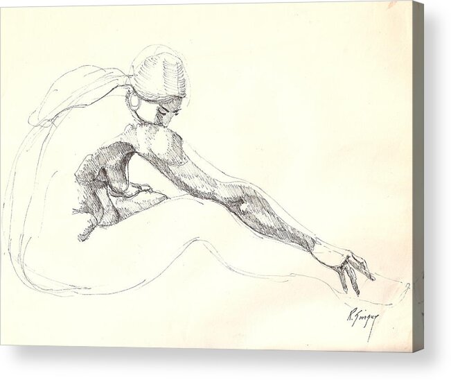 Nude Acrylic Print featuring the drawing Nude 10 by R Allen Swezey