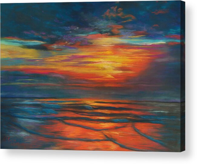 Sunrise On The Beach Art Print Acrylic Print featuring the pastel Ocean Sunrise by Karen Kennedy Chatham