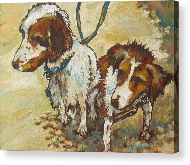 Pets Acrylic Print featuring the painting On The Beach by Sandy Tracey