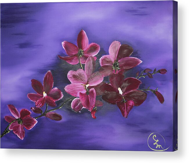 Stephen Daddona Acrylic Print featuring the painting Orchid Blossoms on a Stem by Stephen Daddona