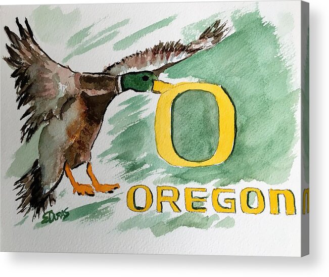 University Acrylic Print featuring the painting Oregon Ducks by Elaine Duras