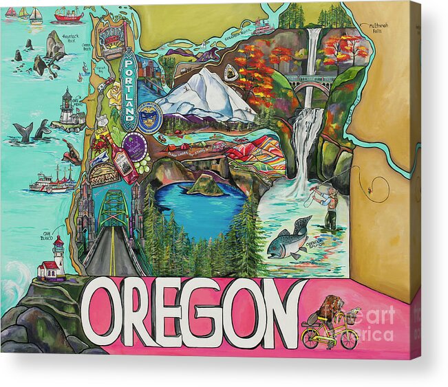 State Of Oregon Acrylic Print featuring the painting Oregon Map by Patti Schermerhorn