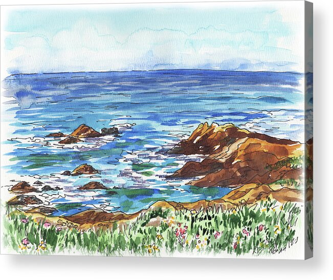 Monterey Shore Acrylic Print featuring the painting Pacific Ocean Shore Monterey by Irina Sztukowski